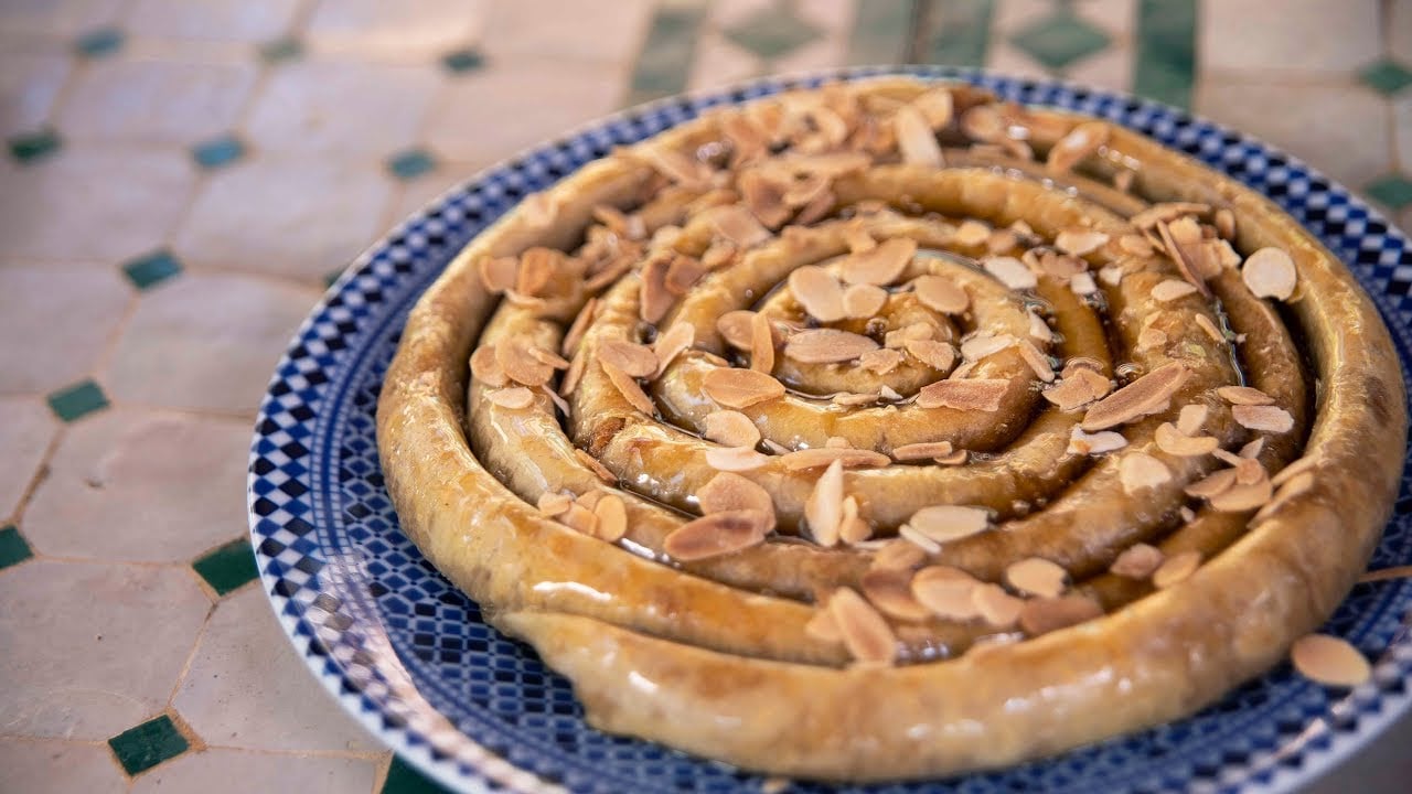 Almond M'hencha - vegetarian food in Morocco, vegan food in Morocco, Moroccan vegetarian dishes, vegan in Morocco, vegetarian in Morocco