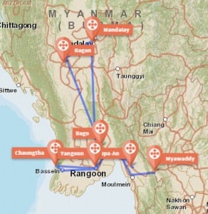 The route. Travel Myanmar in a low budget