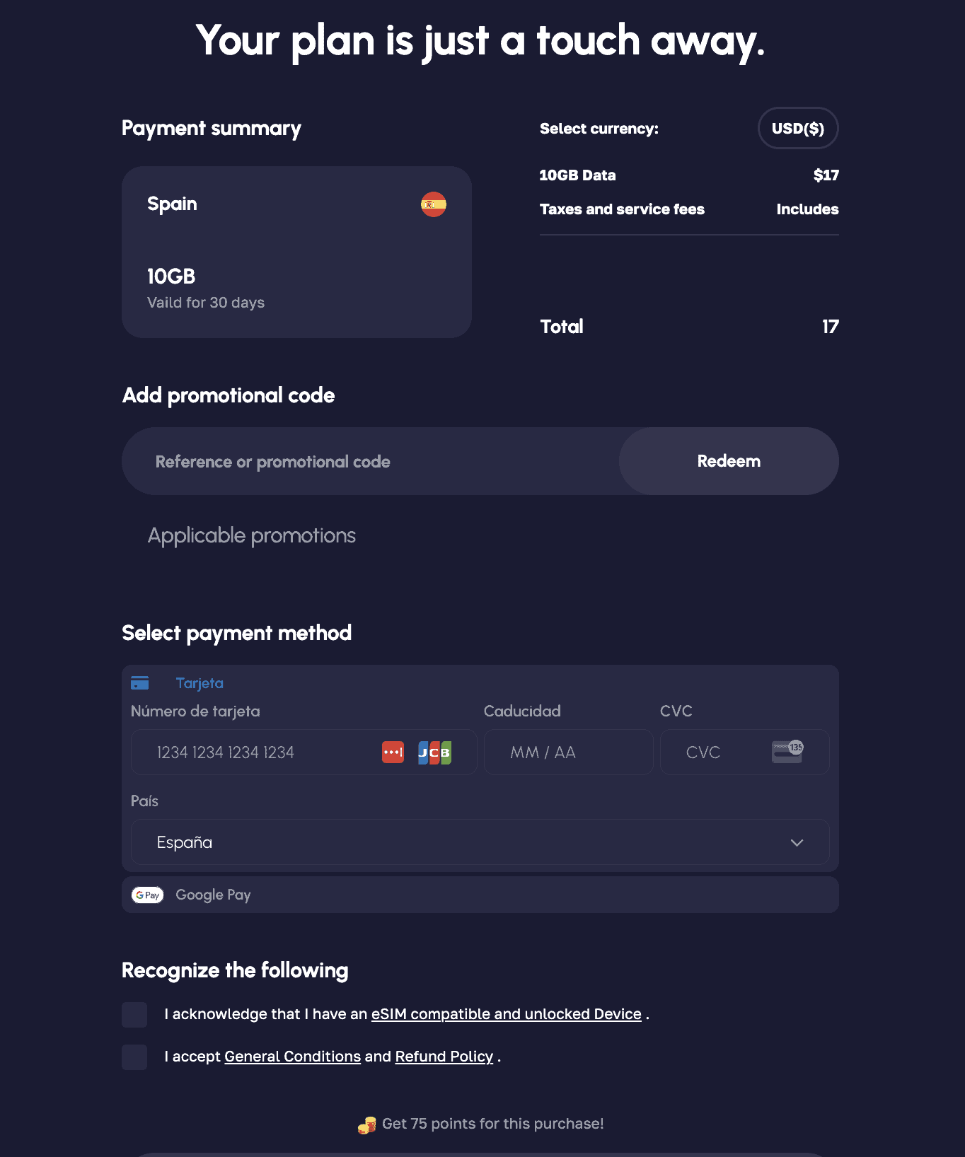 Nomad eSIM Checkout Page, Nomad eSIM, Nomad eSIM USA, Nomad eSIM Mexico, Nomad eSIM North America plans