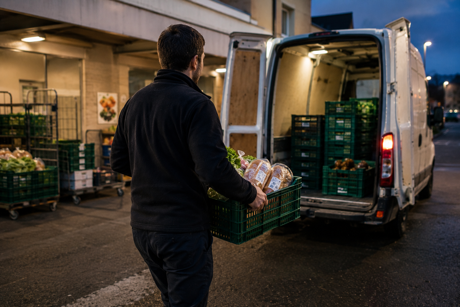 France Made It Illegal for Supermarkets to Throw Away Food: Where the Unsold Groceries Go 3 03 grocery worker carrying crate to van