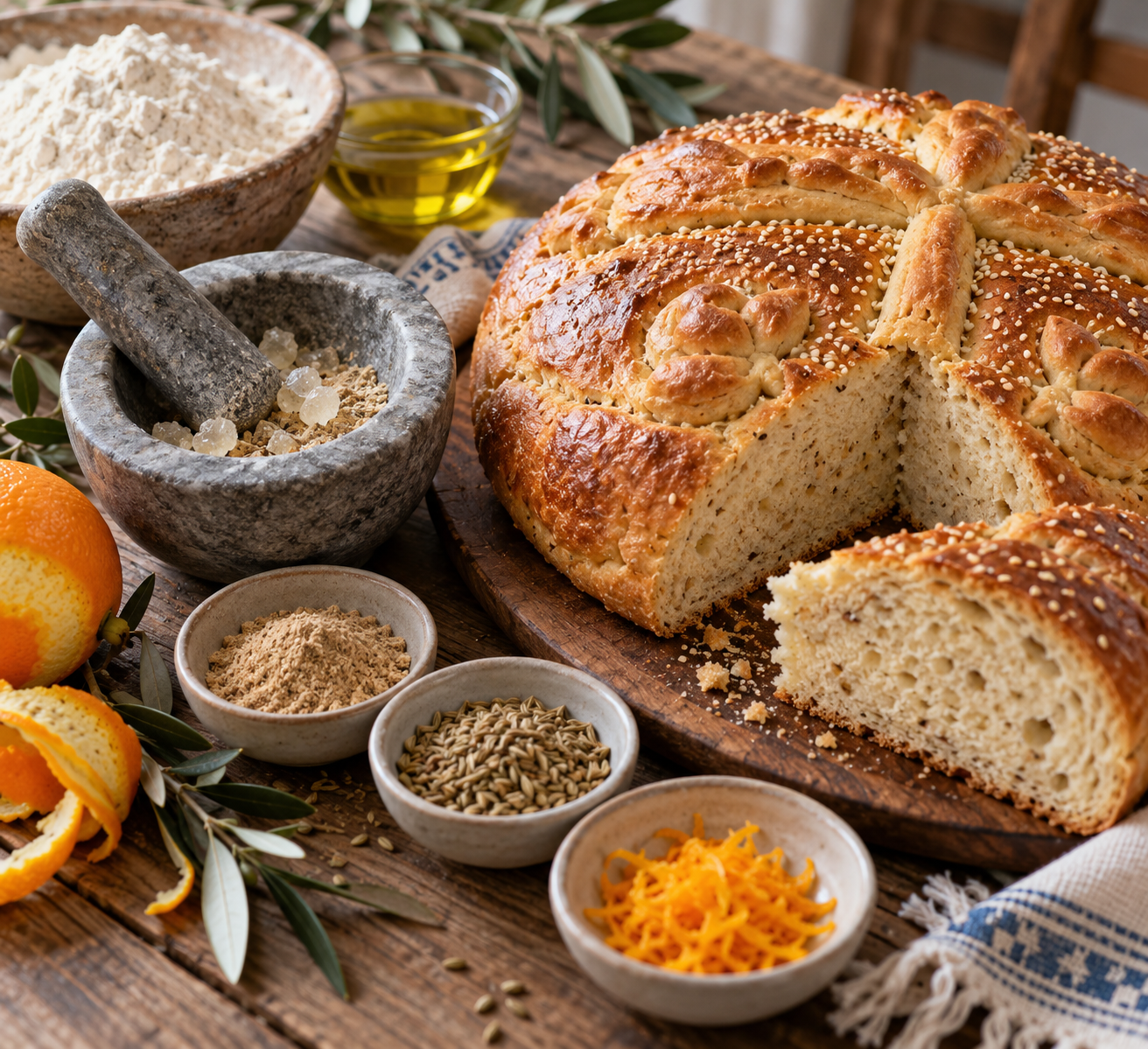 Christopsomo Is Greece's Christ Bread With a Cross of Dough on Top: The Loaf Baked for One Night a Year 3 Christopsomo 2